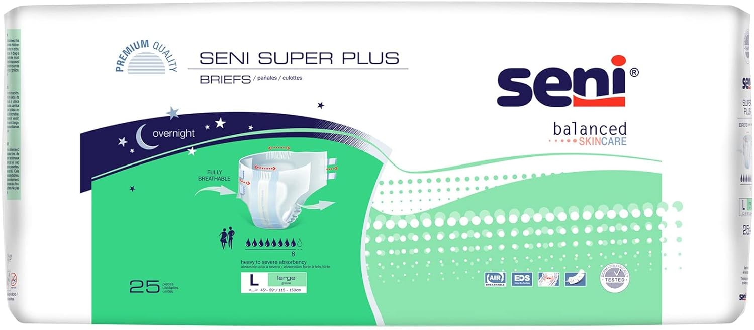 Adult briefs package, large size, 25 count, white and green design