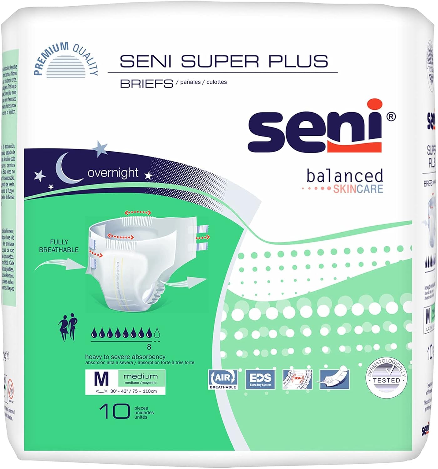Seni Super Plus adult briefs, medium (M) overnight, pack of 10