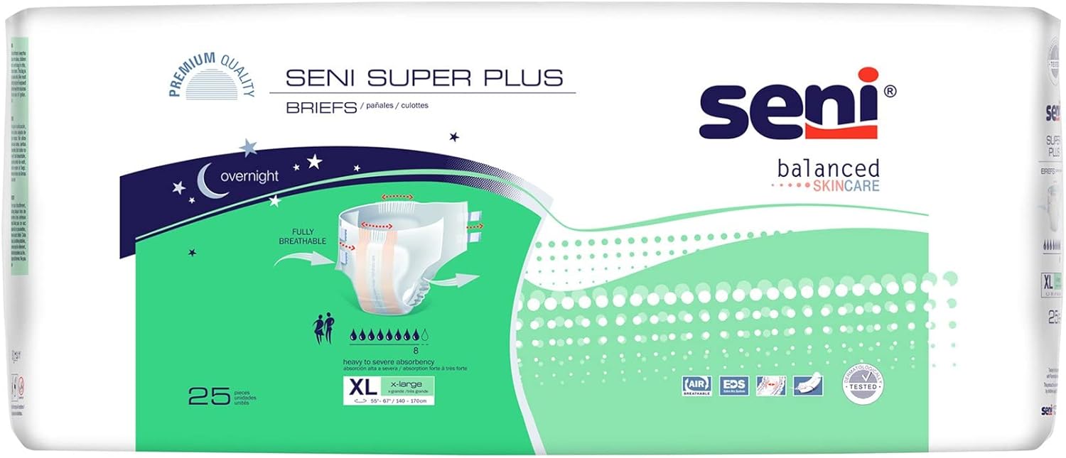 Adult briefs package, XL size, 25 count, white and green design