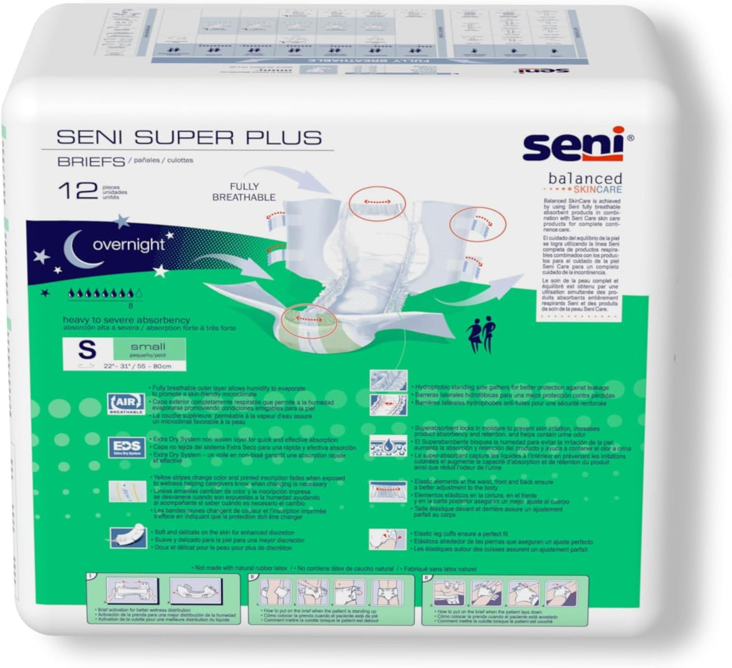 Seni Super Plus adult briefs, small (S) overnight, pack of 12