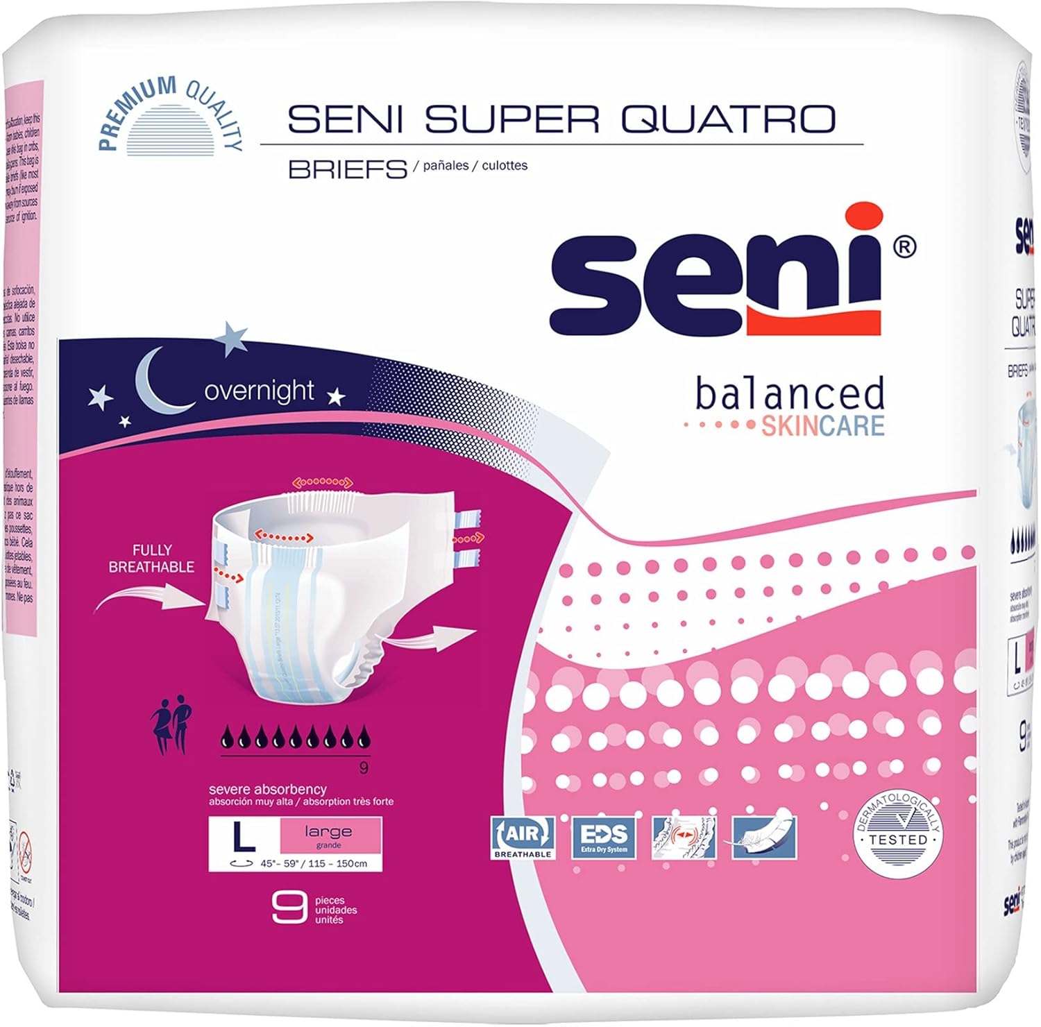 Seni Super Quatro briefs pack, size L large, 45–59 in, 9 pieces