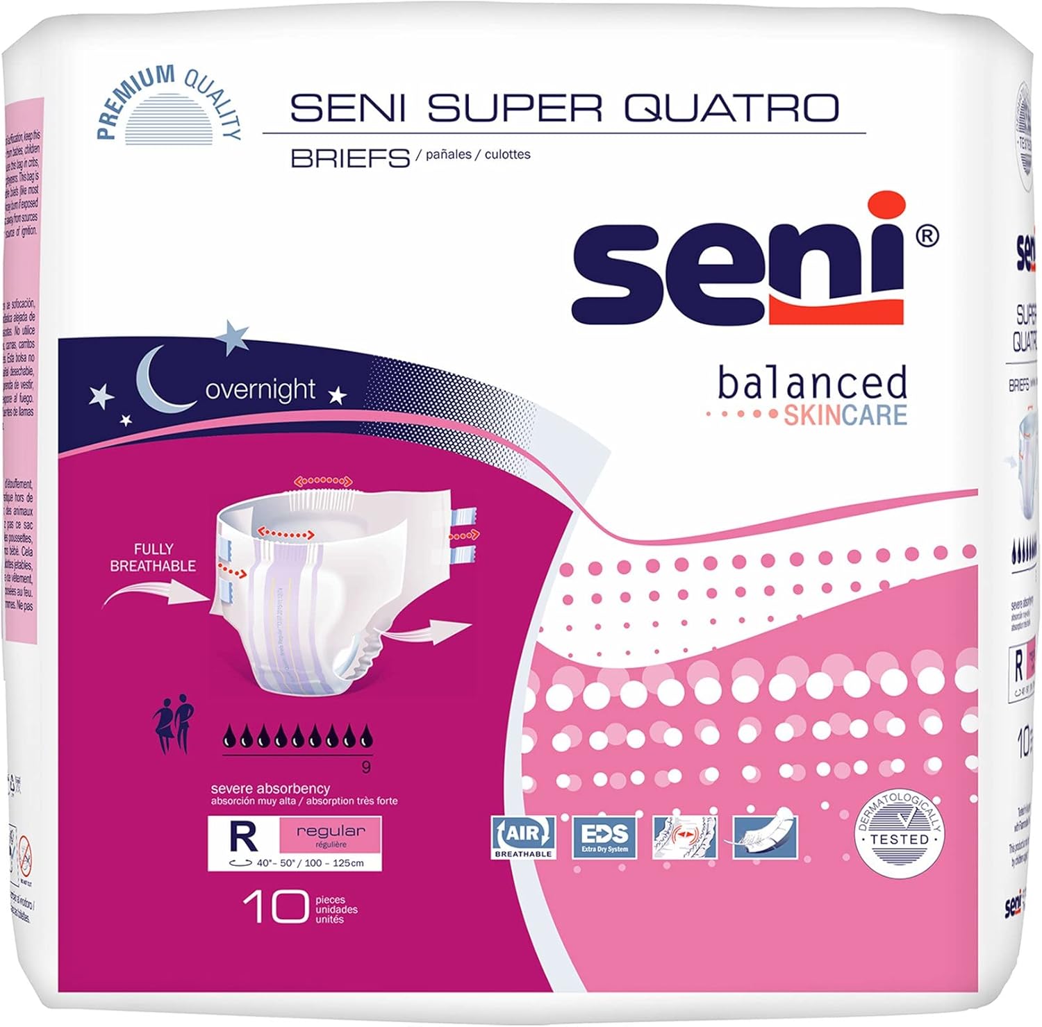 Seni Super Quatro briefs pack, regular size R, overnight adult briefs, 10 pieces