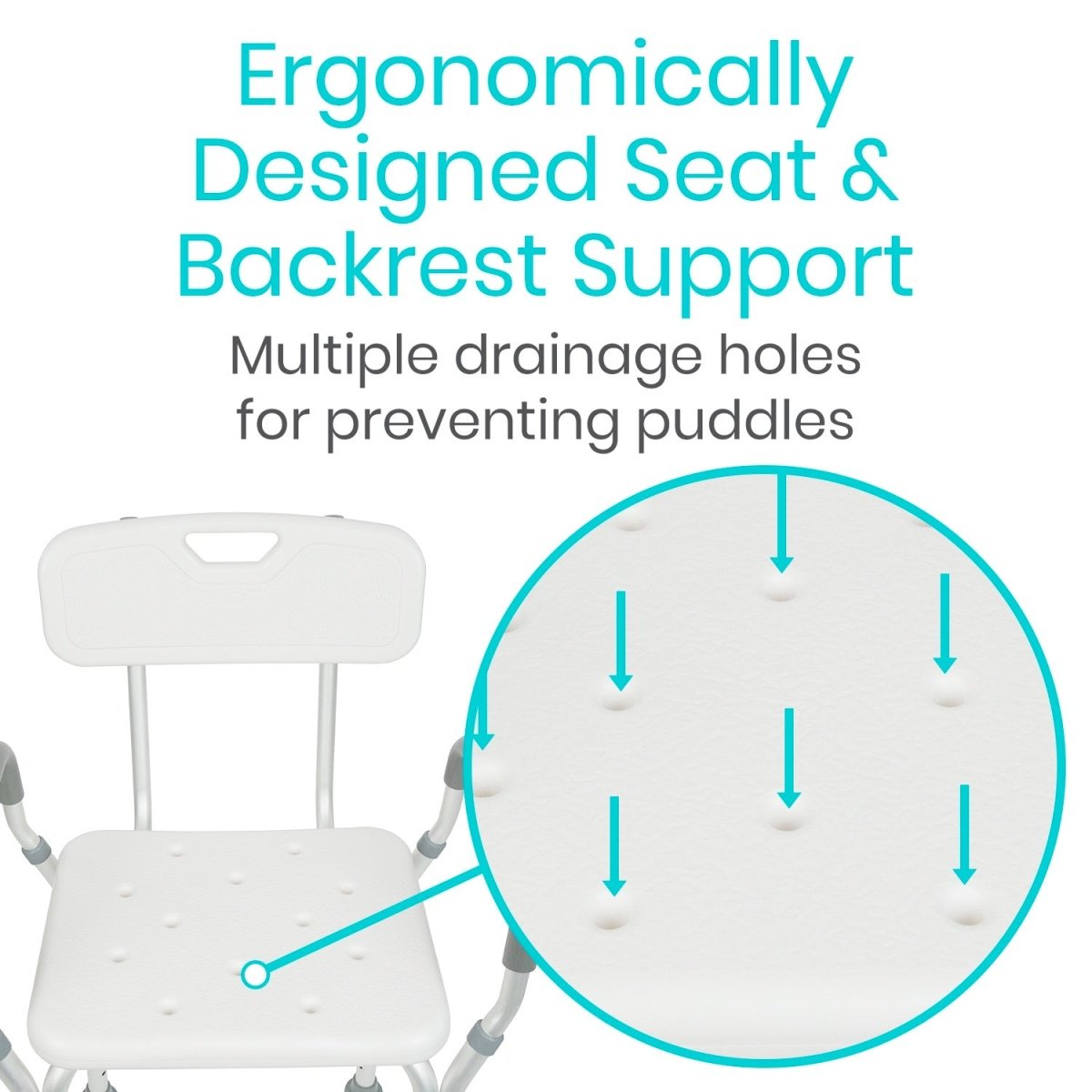 Shower chair seat and back with multiple drainage holes for better water flow