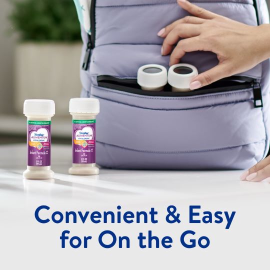 Two 2oz unflavored Similac Alimentum infant formula bottles