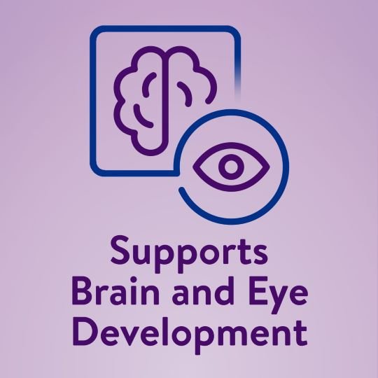 Infant formula claim panel showing brain and eye development support icon