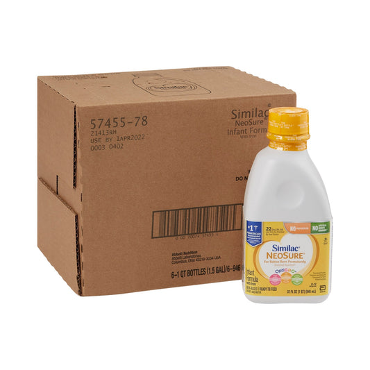 Similac NeoSure 32 fl oz ready-to-feed bottle with 6-pack case box