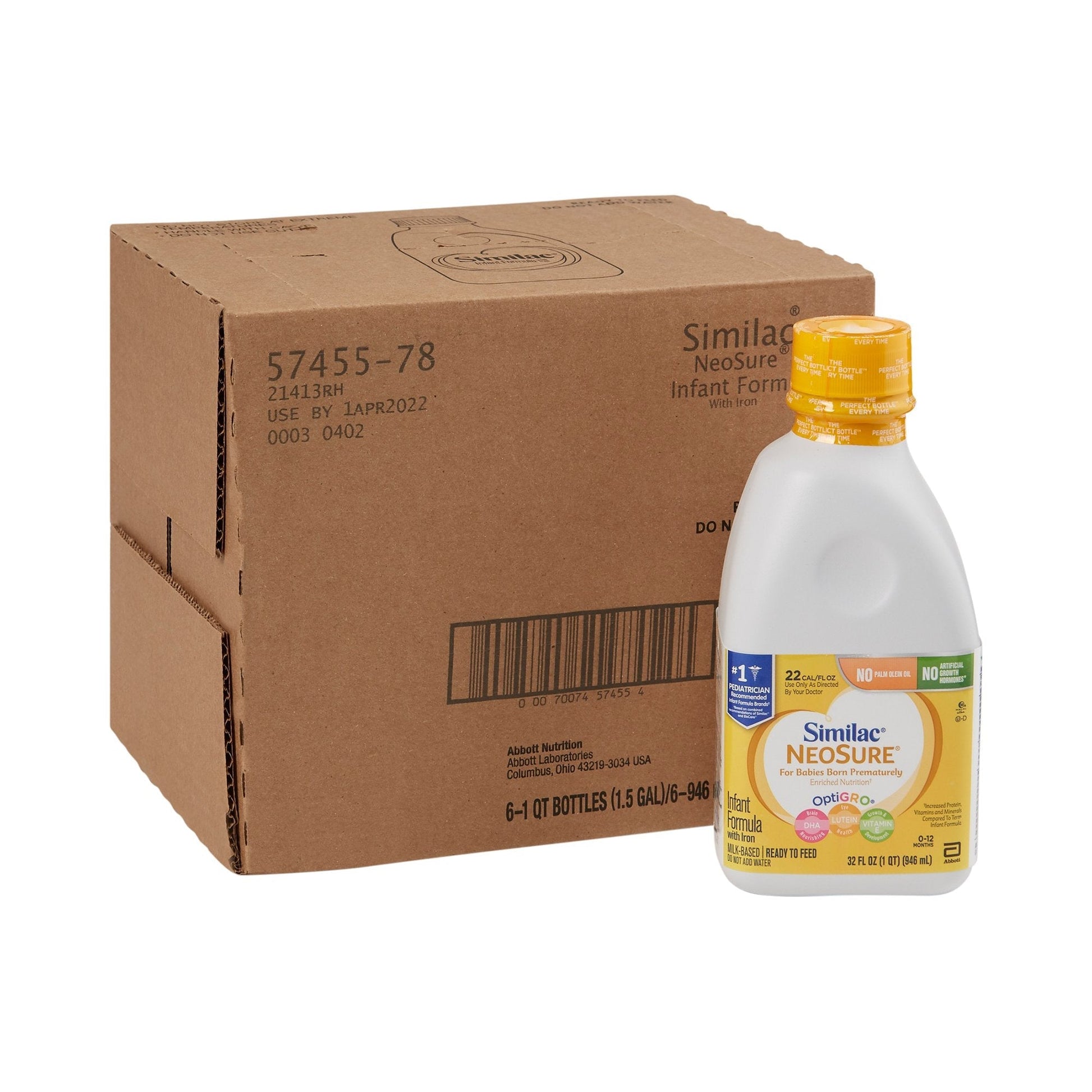 Similac NeoSure 32 fl oz ready-to-feed bottle with 6-pack case box