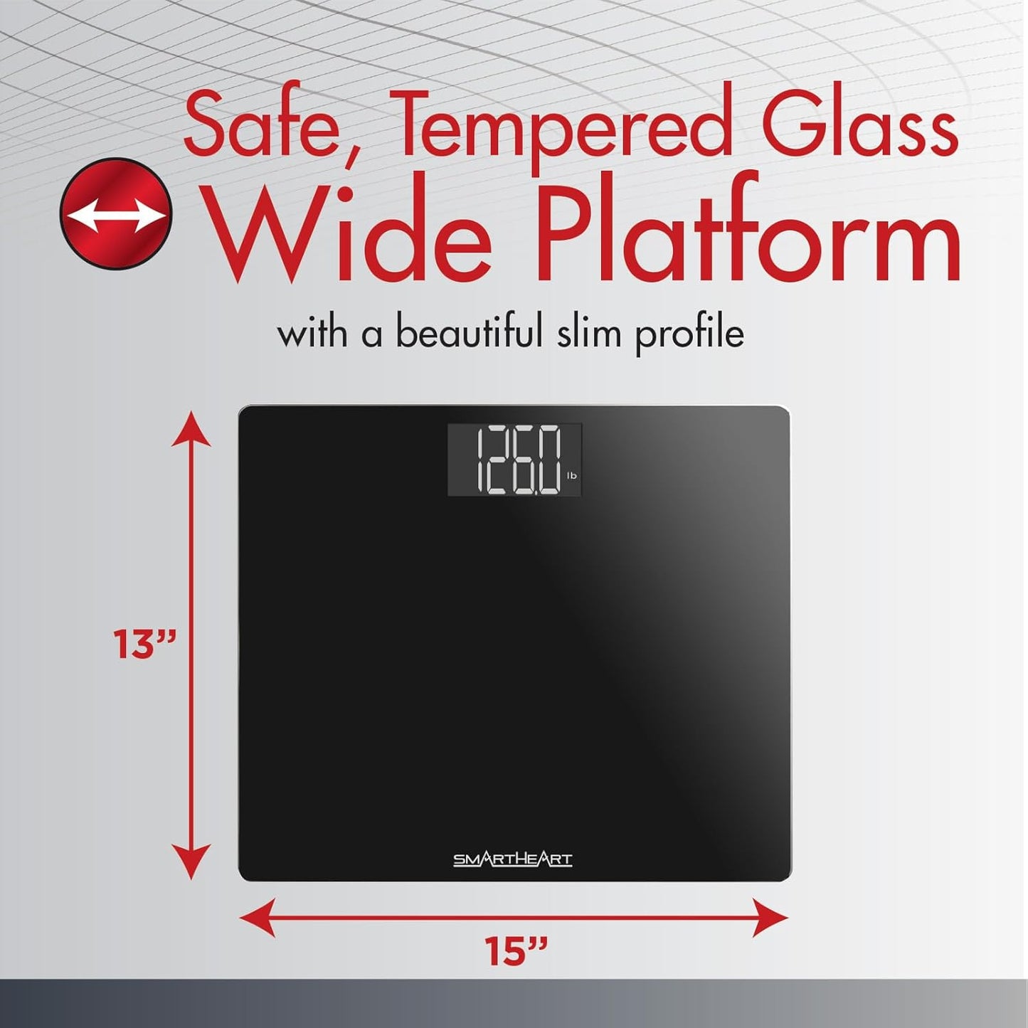 Black wide platform digital scale panel with 260 lb display