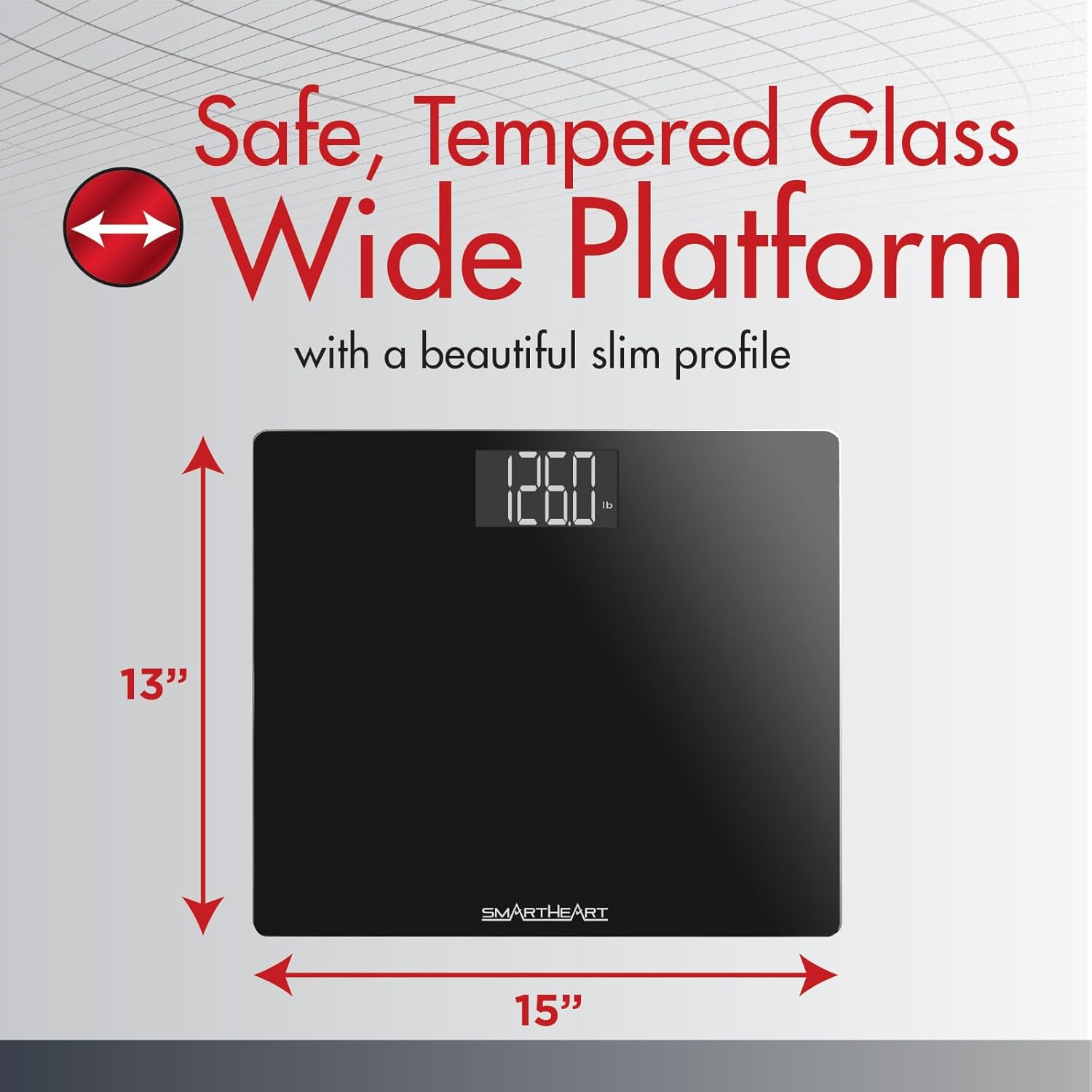 Black wide platform digital scale panel with 260 lb display