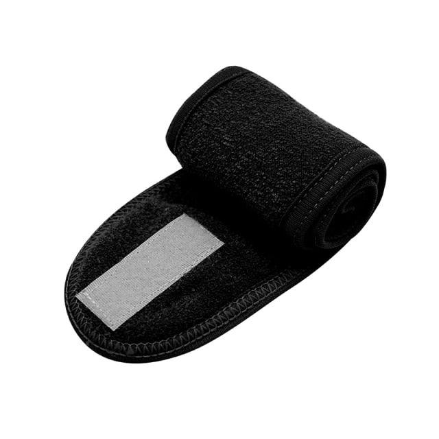 Black terry cloth face-washing headband with light center stripe