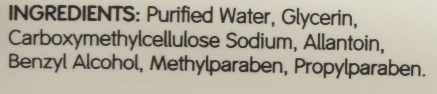 Ingredients: purified water, glycerin, carbomethylcellulose sodium, allantoin
