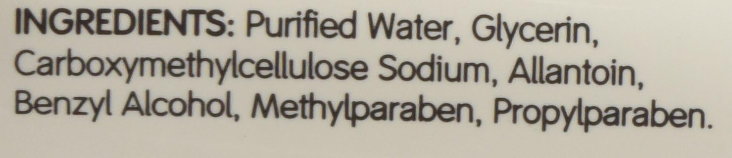 Ingredients: purified water, glycerin, carbomethylcellulose sodium, allantoin