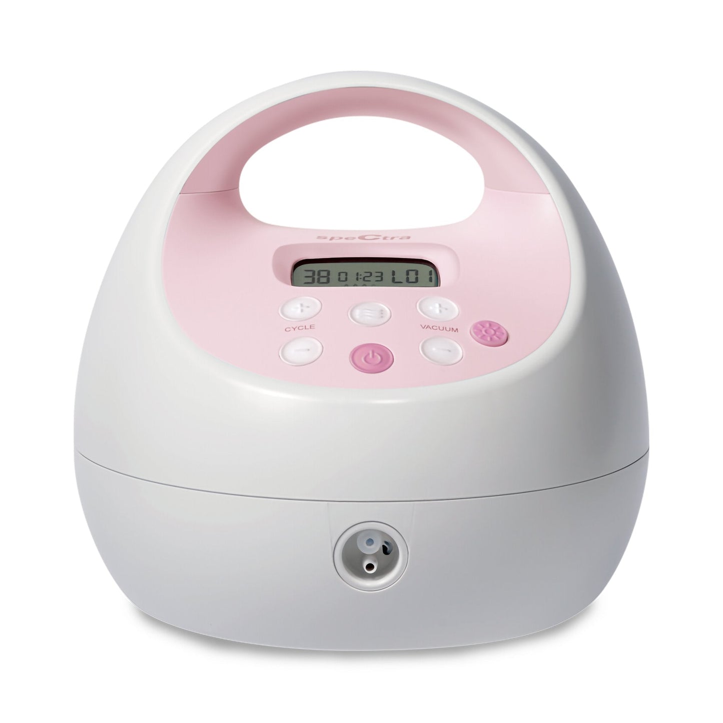 Double electric breast pump main unit with pink control panel and LCD display