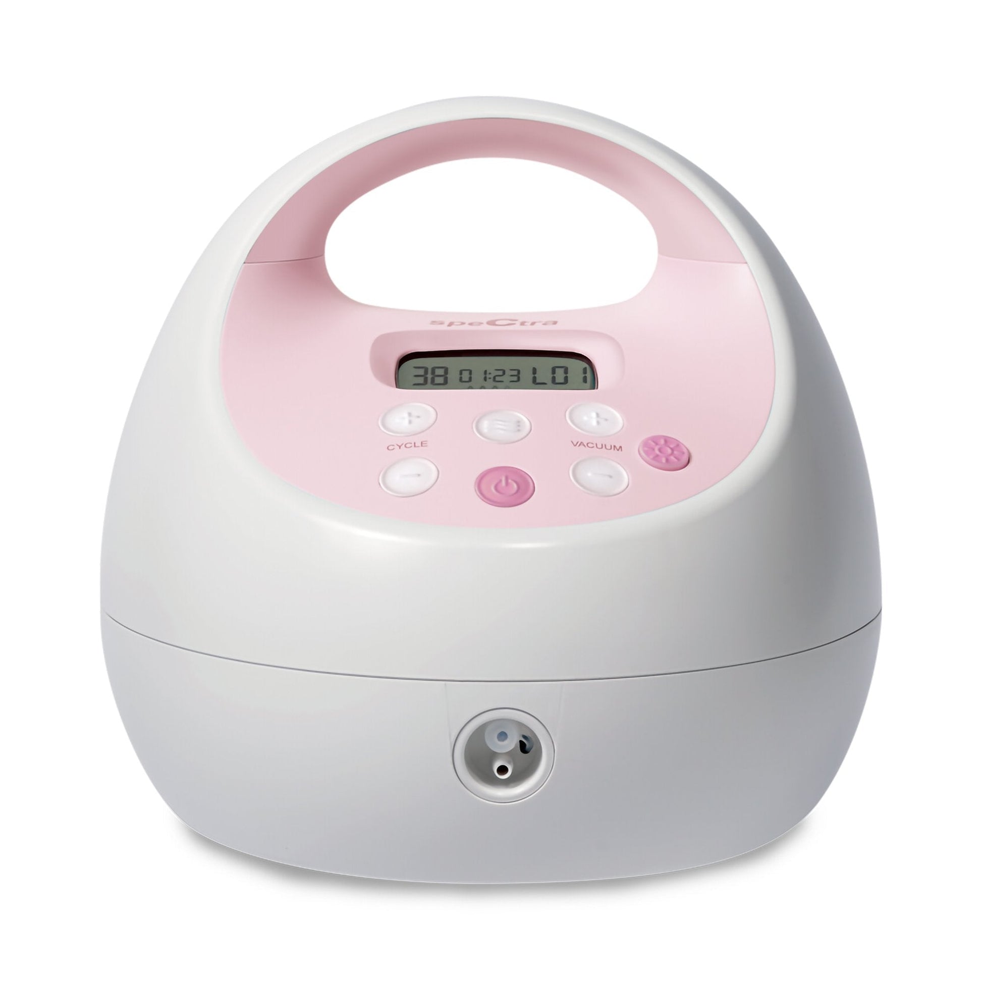 Double electric breast pump main unit with pink control panel and LCD display