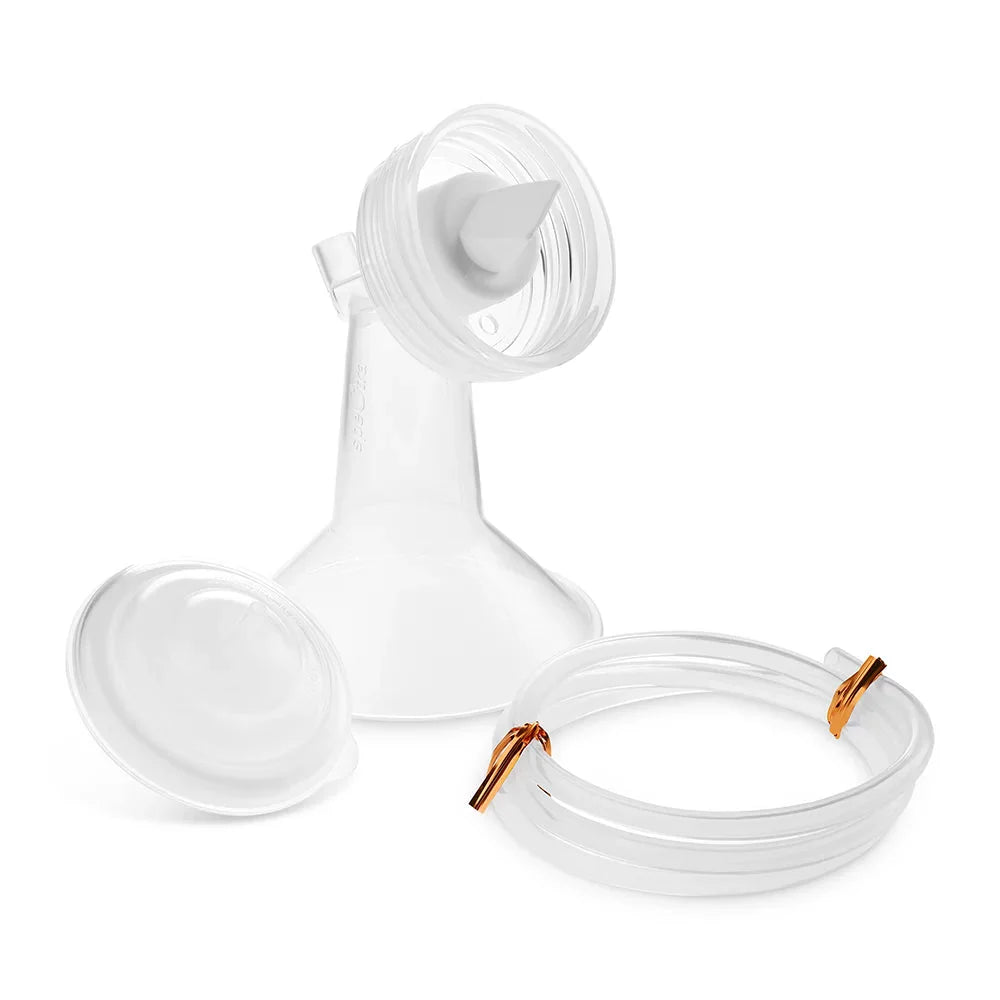 Wide-neck breast flange kit: silicone flanges, tubing, white parts, clear connectors