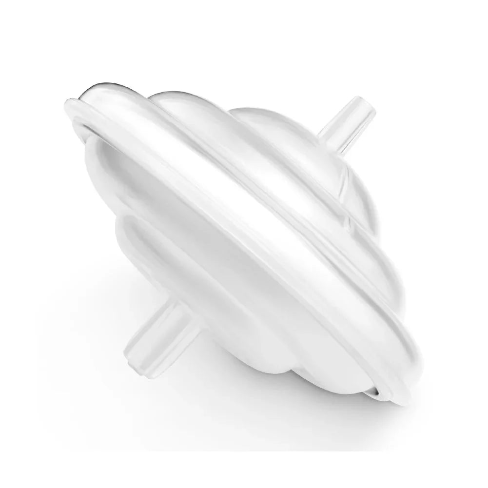 Wide-neck breast flange, white silicone, side view with wide funnel shape
