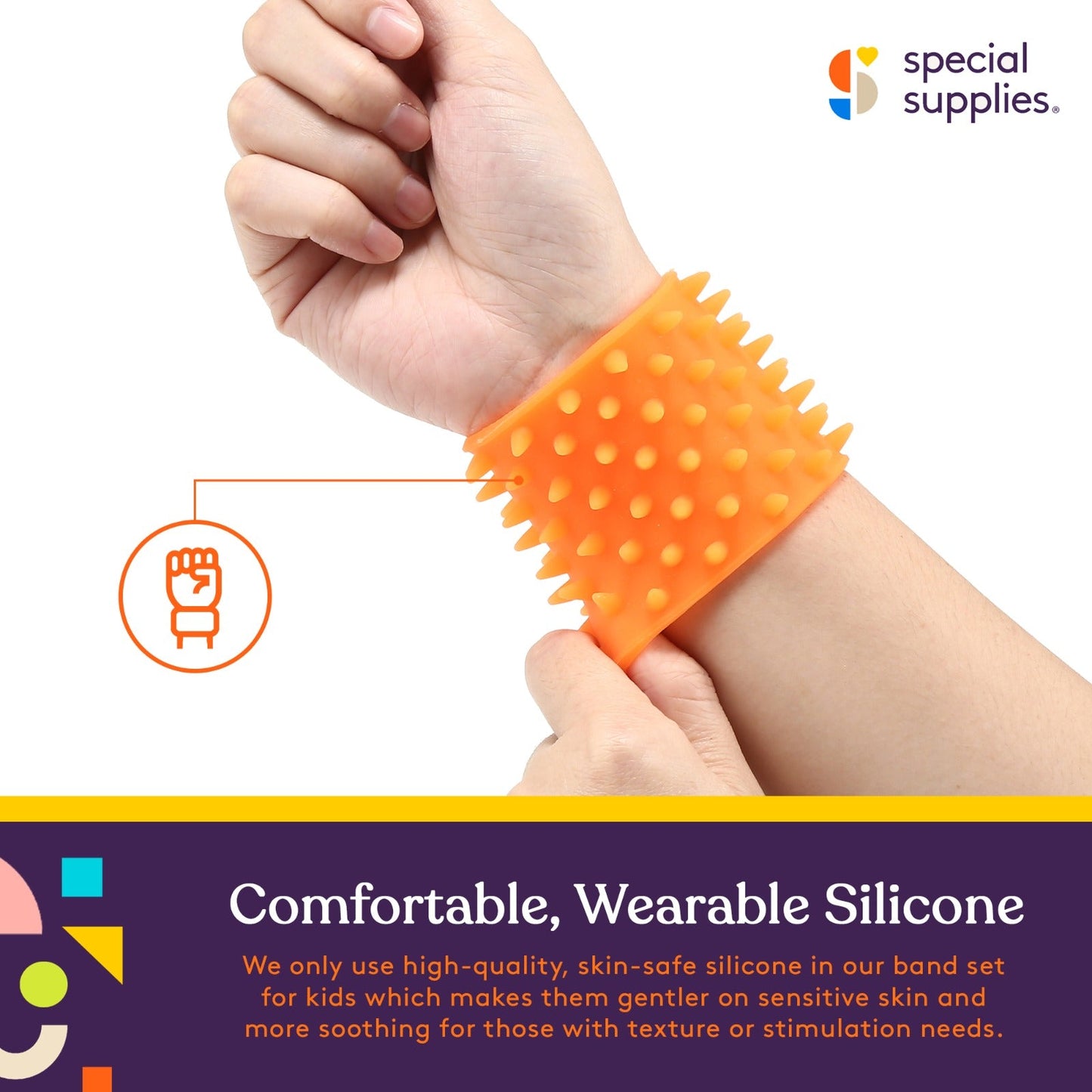 Special Supplies Sensory Spiky Band Bracelets for Kids, 6 Pack, Flexible and Stretchy Wearable Sensory Toys, Tactile Silicone Squiggly Touch, Bright and Colorful Wristbands