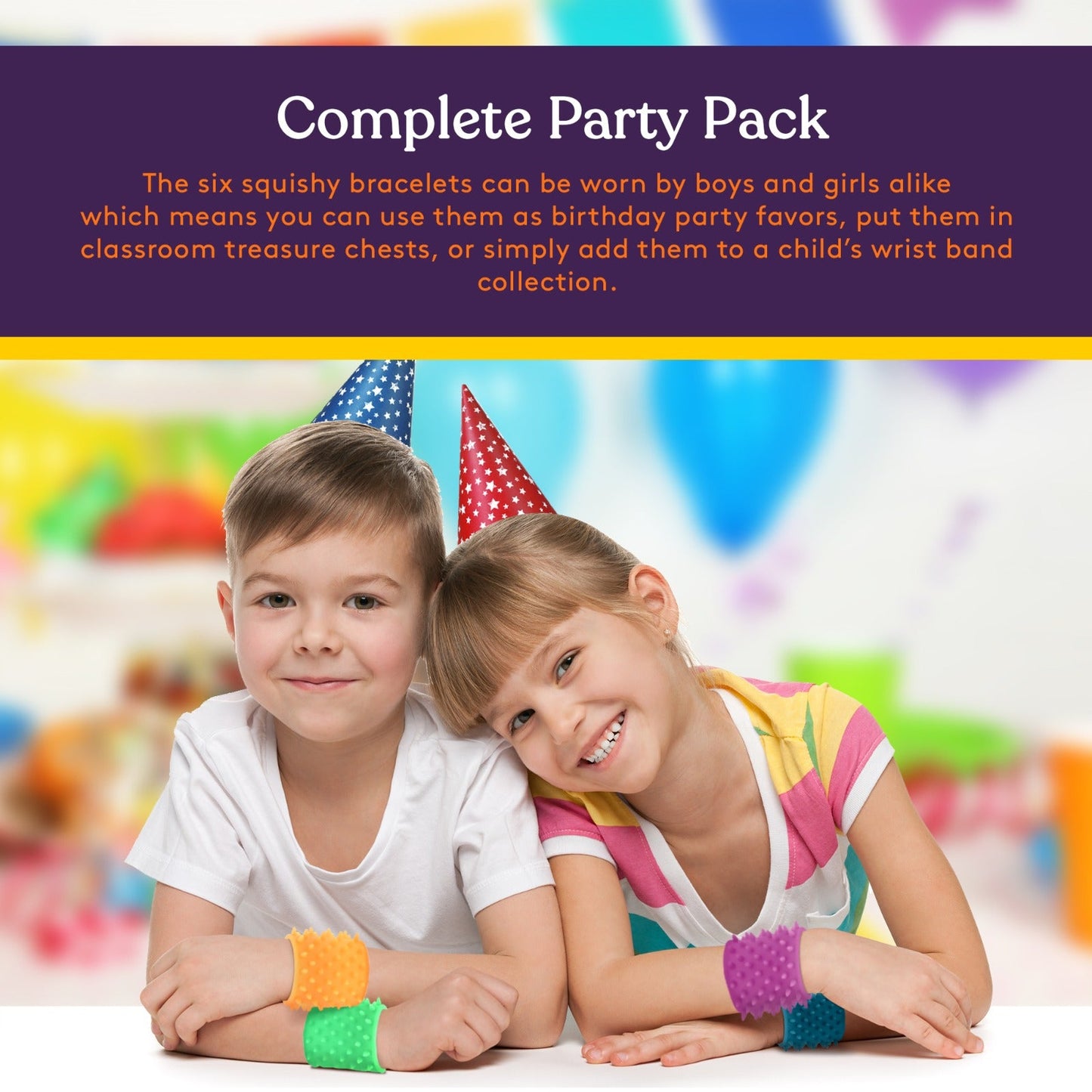Special Supplies Sensory Spiky Band Bracelets for Kids, 6 Pack, Flexible and Stretchy Wearable Sensory Toys, Tactile Silicone Squiggly Touch, Bright and Colorful Wristbands