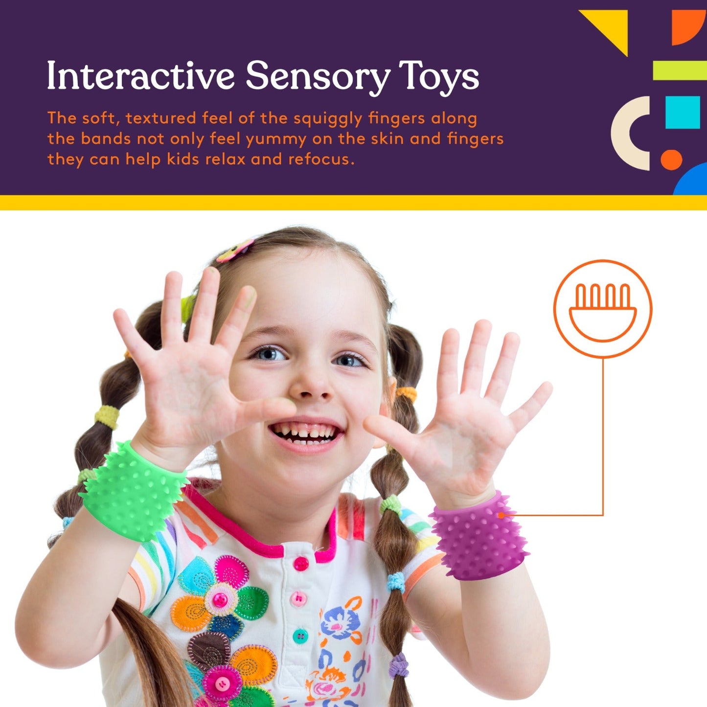 Special Supplies Sensory Spiky Band Bracelets for Kids, 6 Pack, Flexible and Stretchy Wearable Sensory Toys, Tactile Silicone Squiggly Touch, Bright and Colorful Wristbands