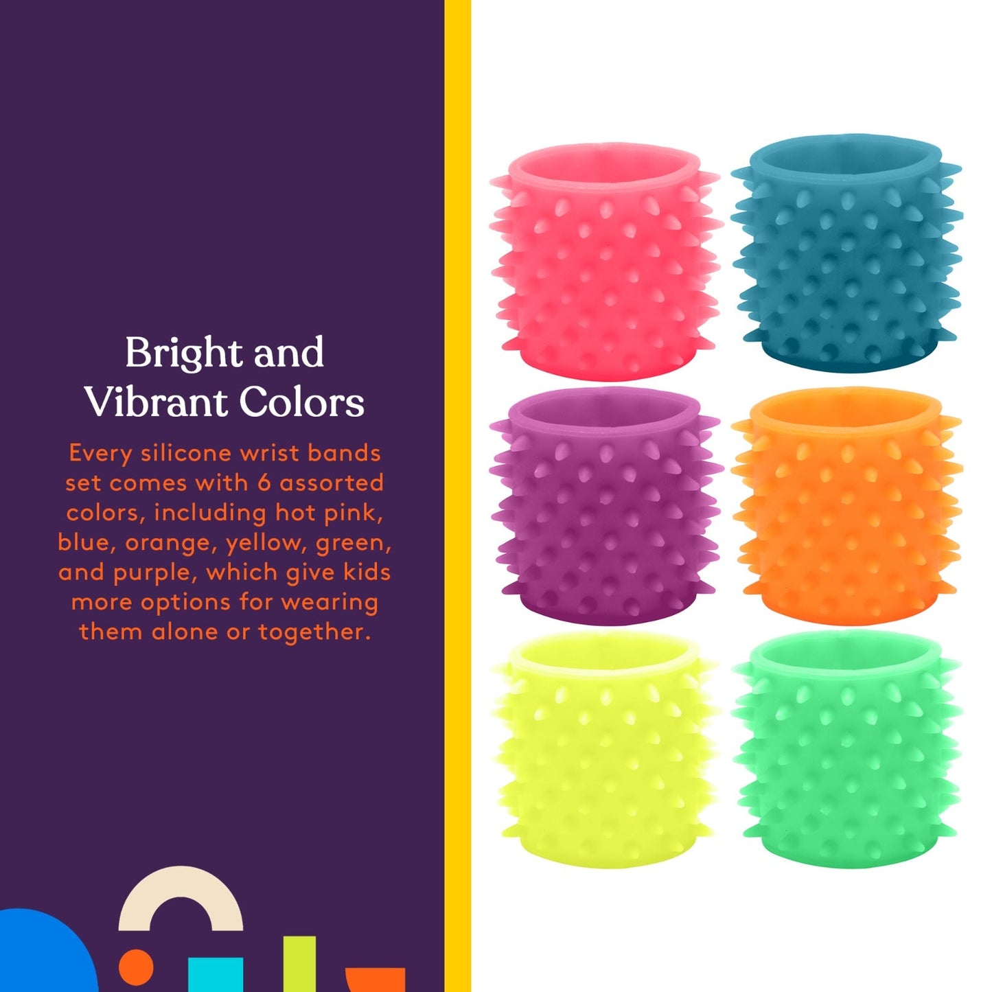 Special Supplies Sensory Spiky Band Bracelets for Kids, 6 Pack, Flexible and Stretchy Wearable Sensory Toys, Tactile Silicone Squiggly Touch, Bright and Colorful Wristbands