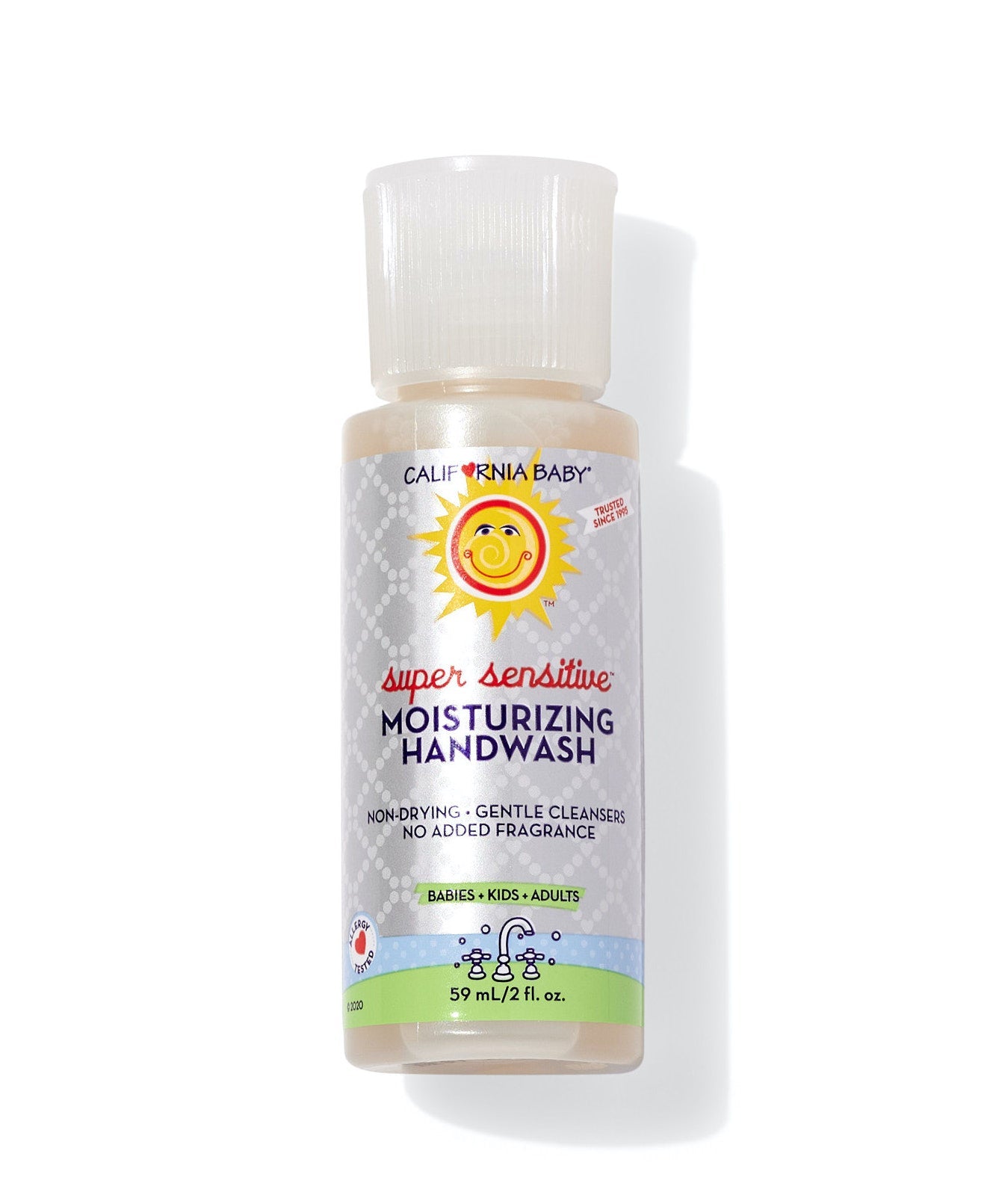 Moisturizing handwash bottle with pump, beige liquid; super sensitive label, 59 ml