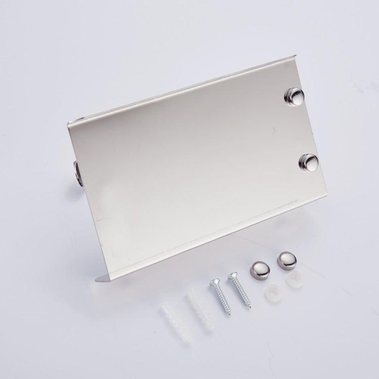 Brushed stainless steel wall plate with mounting holes and screws