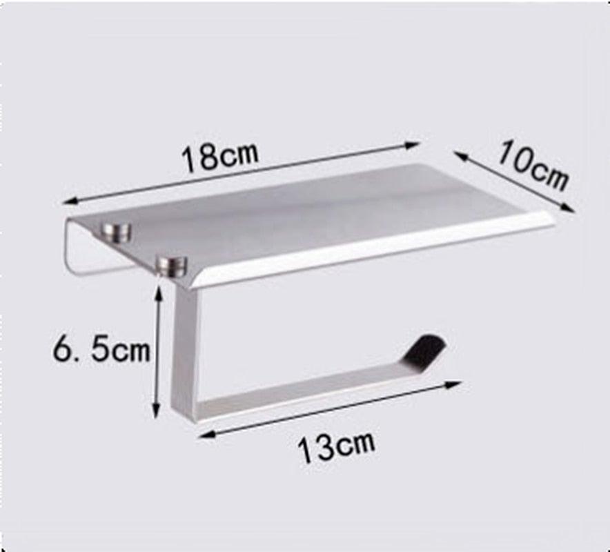 Stainless steel toilet paper holder dimensions: 18 cm x 13 cm, wall mount shelf