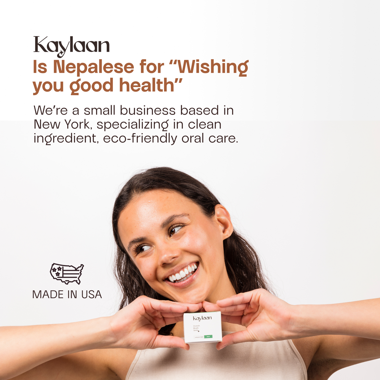 Kaylan toothpaste tablets container held in a hand with the brand label visible