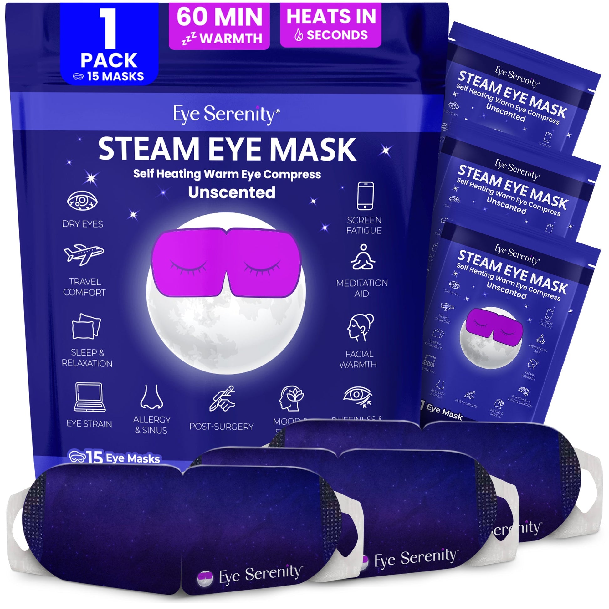 Eye Serenity Steam Eye Mask - Self-Heating Warm Eye Compress for Dry Eyes, Puffiness, Sleep & Travel Lure Essentials