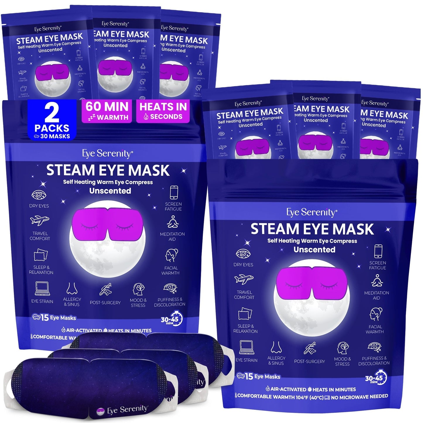 Eye Serenity Steam Eye Mask - Self-Heating Warm Eye Compress for Dry Eyes, Puffiness, Sleep & Travel Lure Essentials