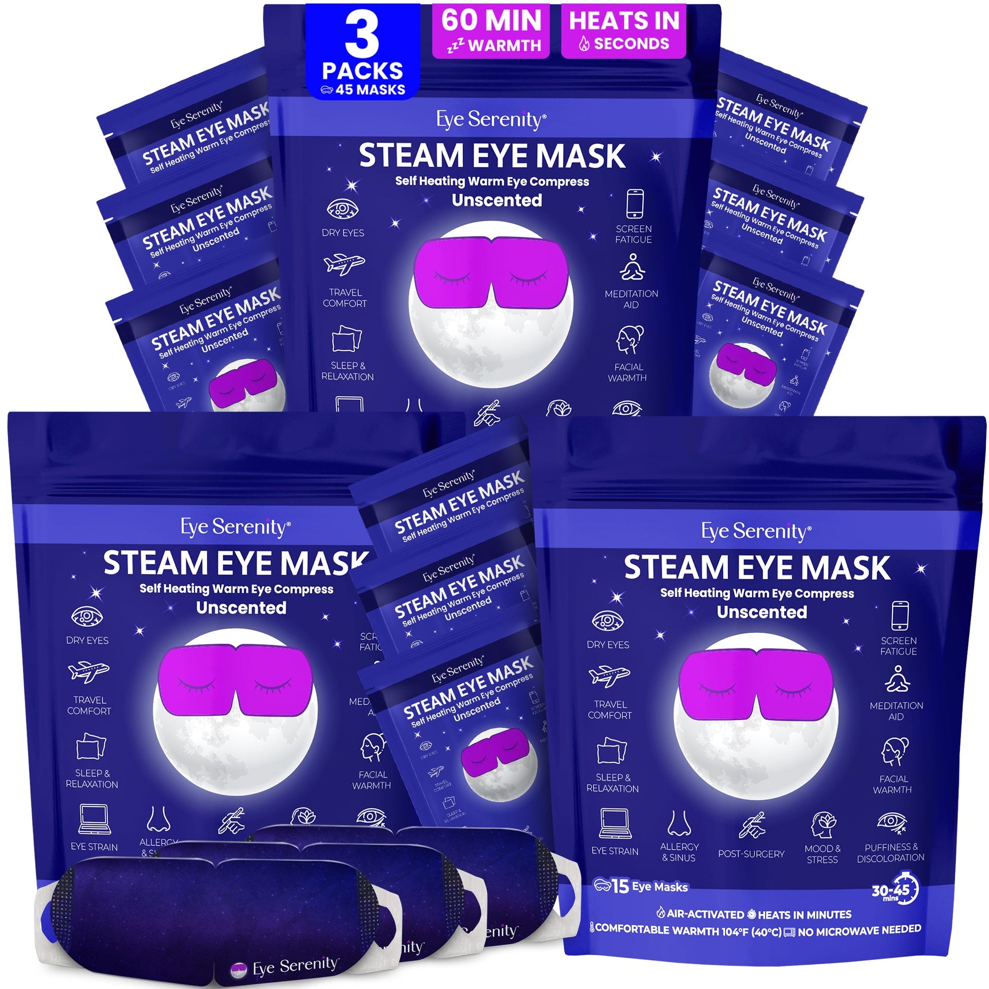 Eye Serenity Steam Eye Mask - Self-Heating Warm Eye Compress for Dry Eyes, Puffiness, Sleep & Travel Lure Essentials