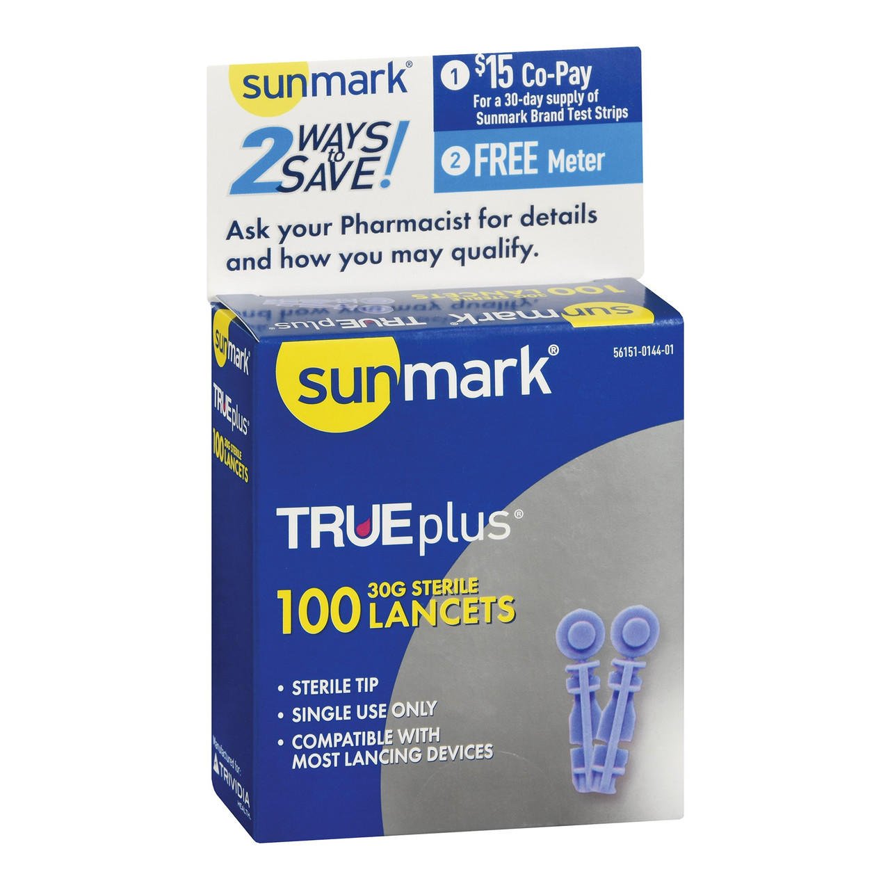 TRUEplus 30G sterile lancets, 100 count box for use with lancing devices