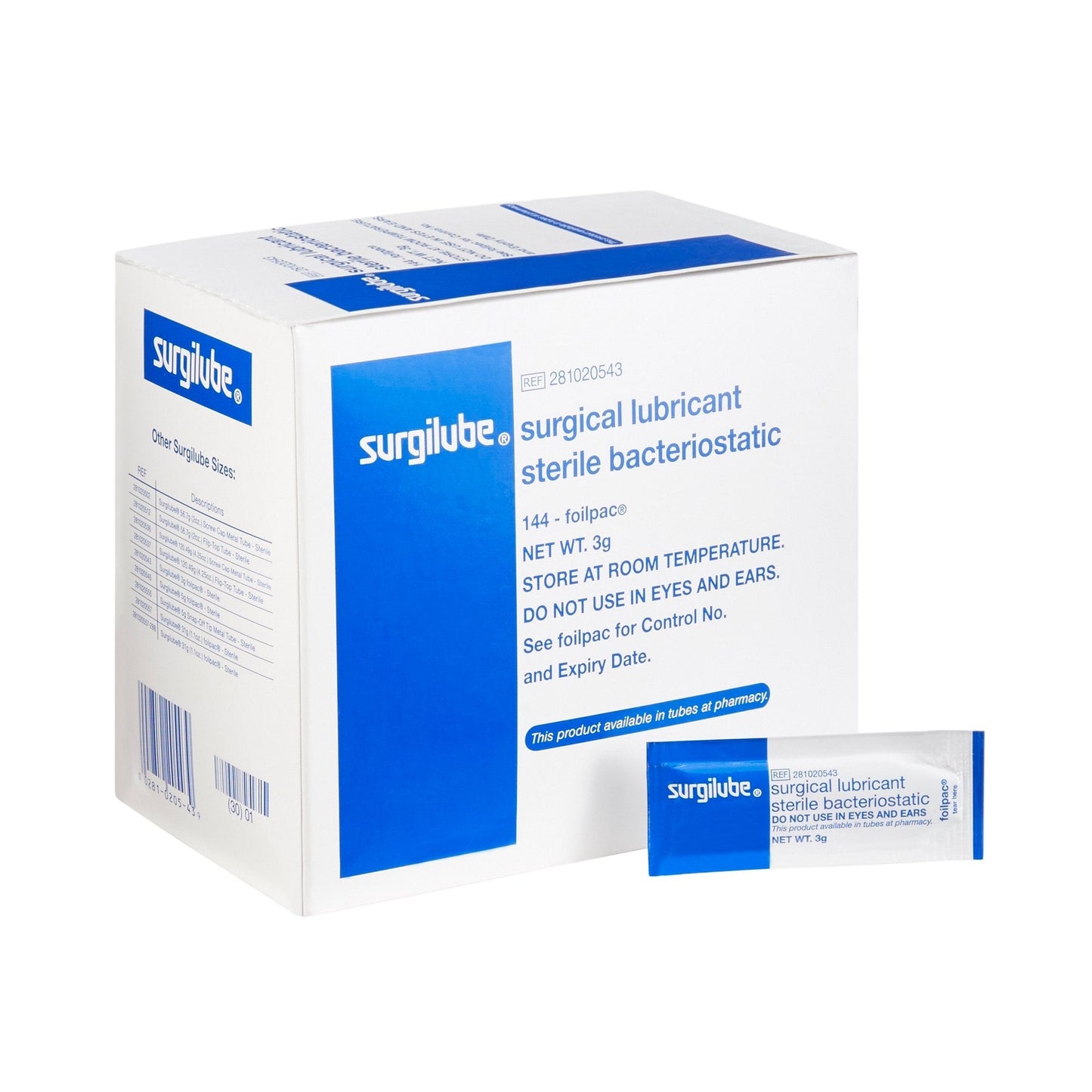 Sterile bacteriostatic surgical lubricant, 3 g foilpack packets, box