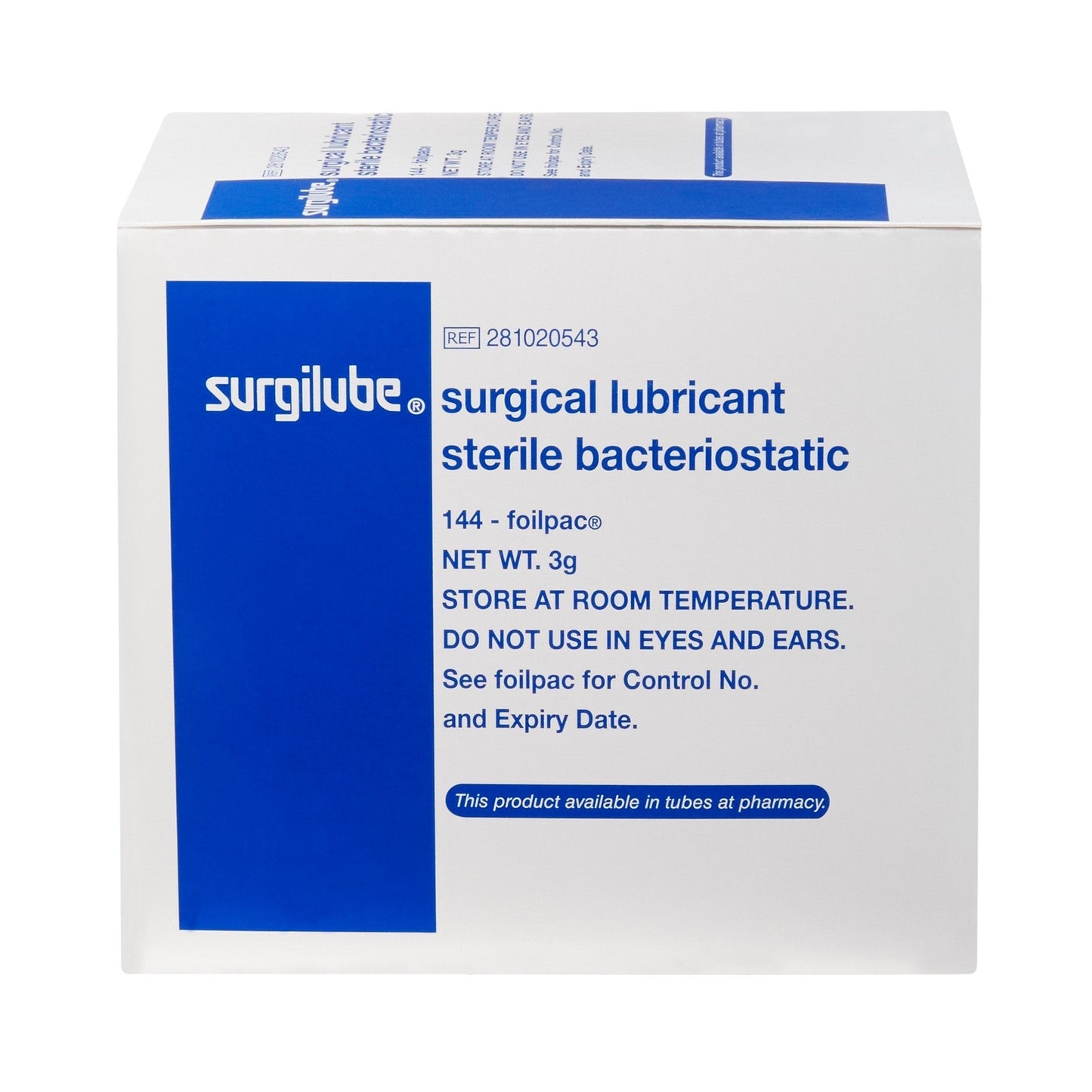 Sterile bacteriostatic surgical lubricant, 3 g foilpack packets, carton