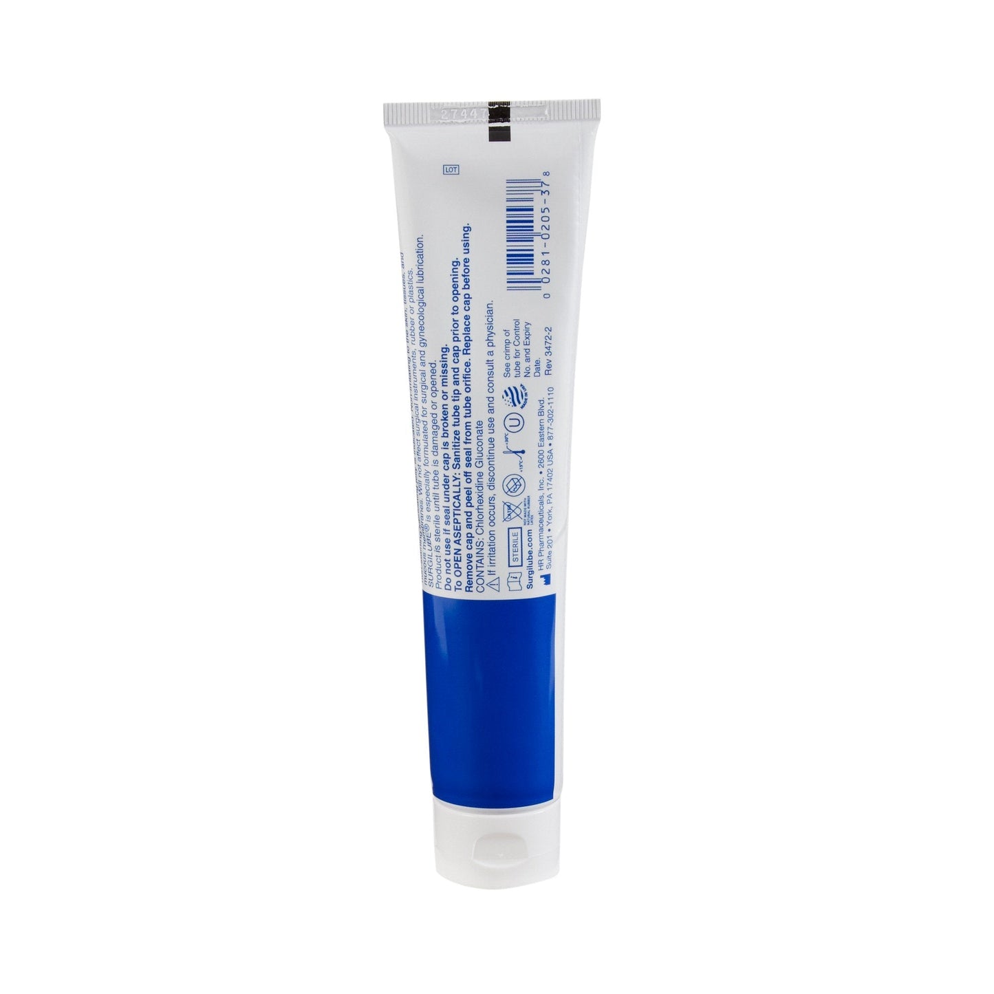 Sterile lubricating jelly tube back label, 4.25 oz
