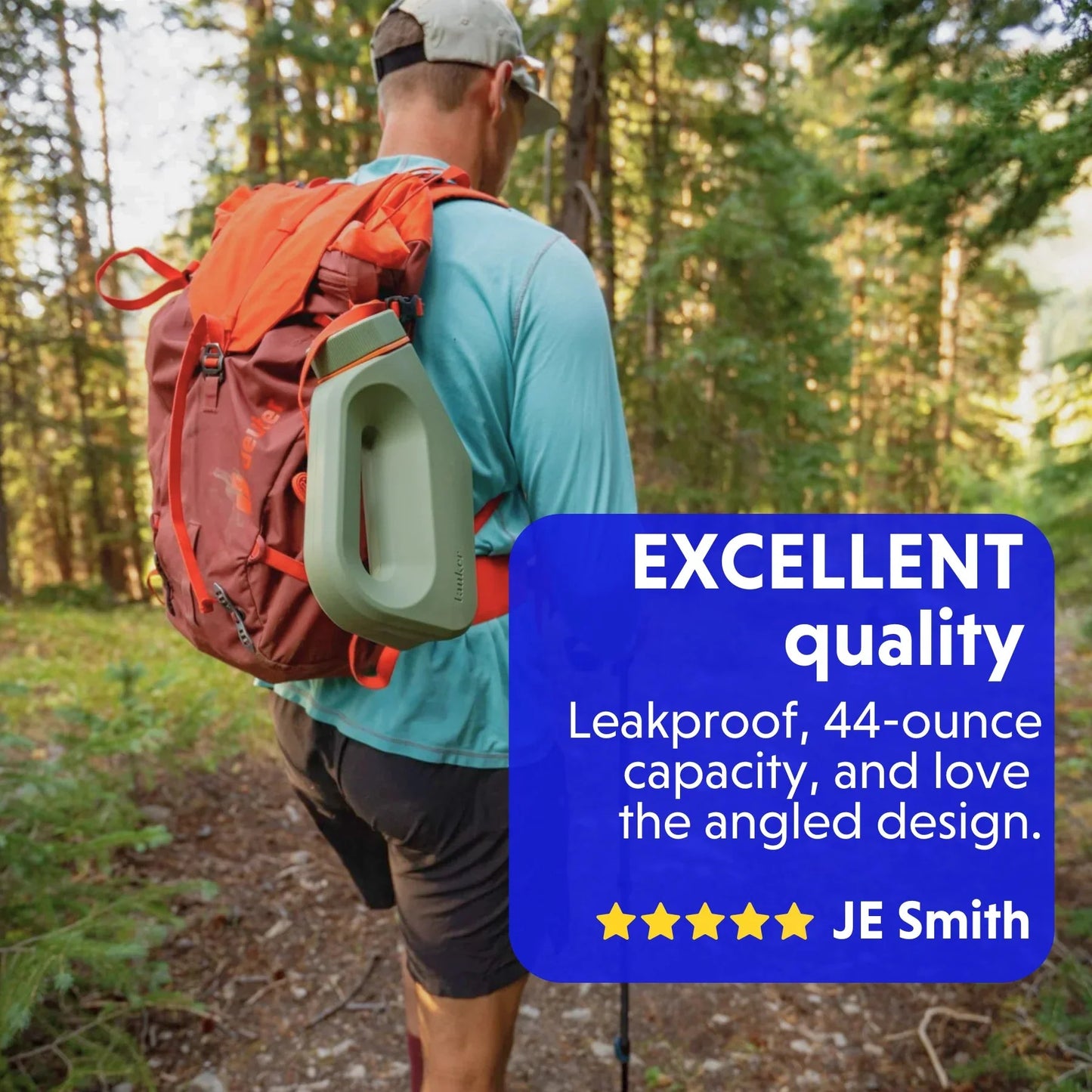 Portable spill-proof men’s urinal, khaki green cup with molded handle loop