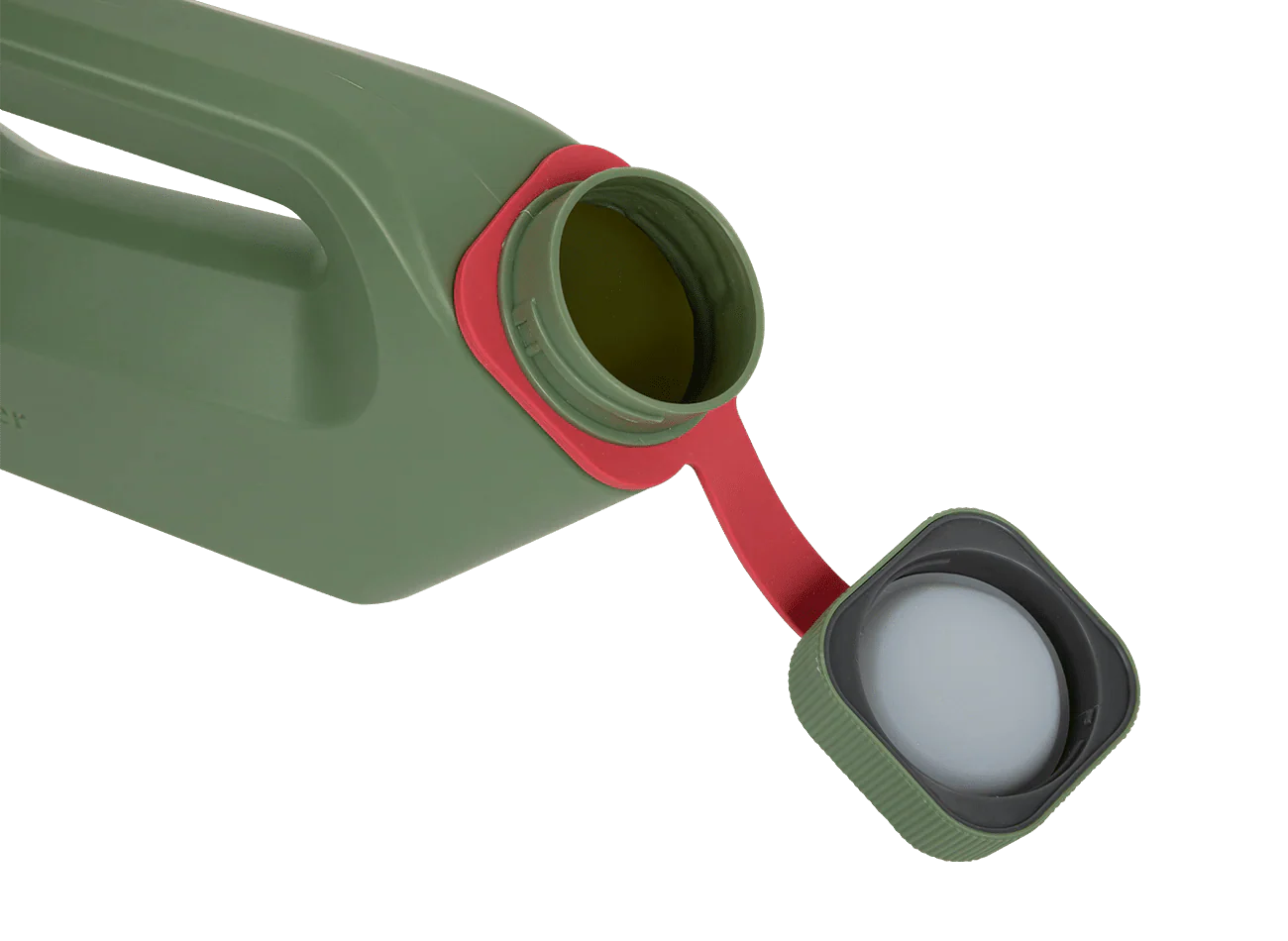 Green portable urinal with open screw-top mouth and carry strap