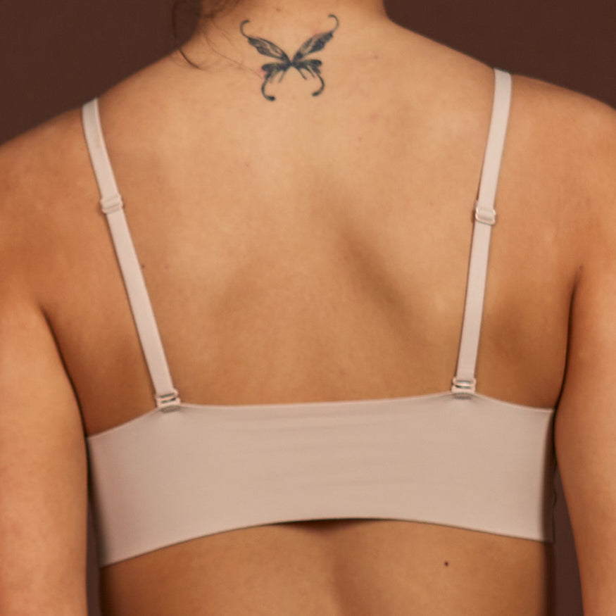 Light nude adjustable bra back view with straight shoulder straps and underband