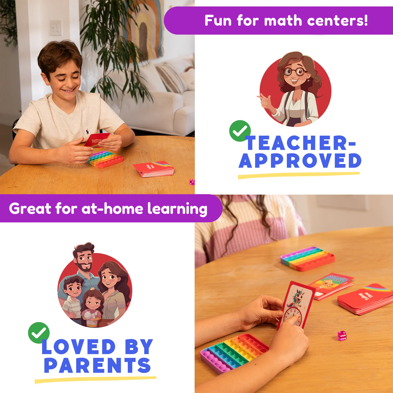 Telling Time card pack shown during play with a child holding time cards on a table