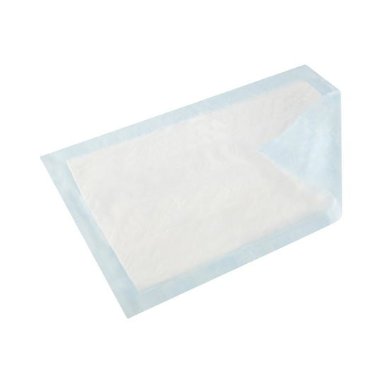 Light blue and white TENA Air Flow Underpad, flat rectangular absorbent pad
