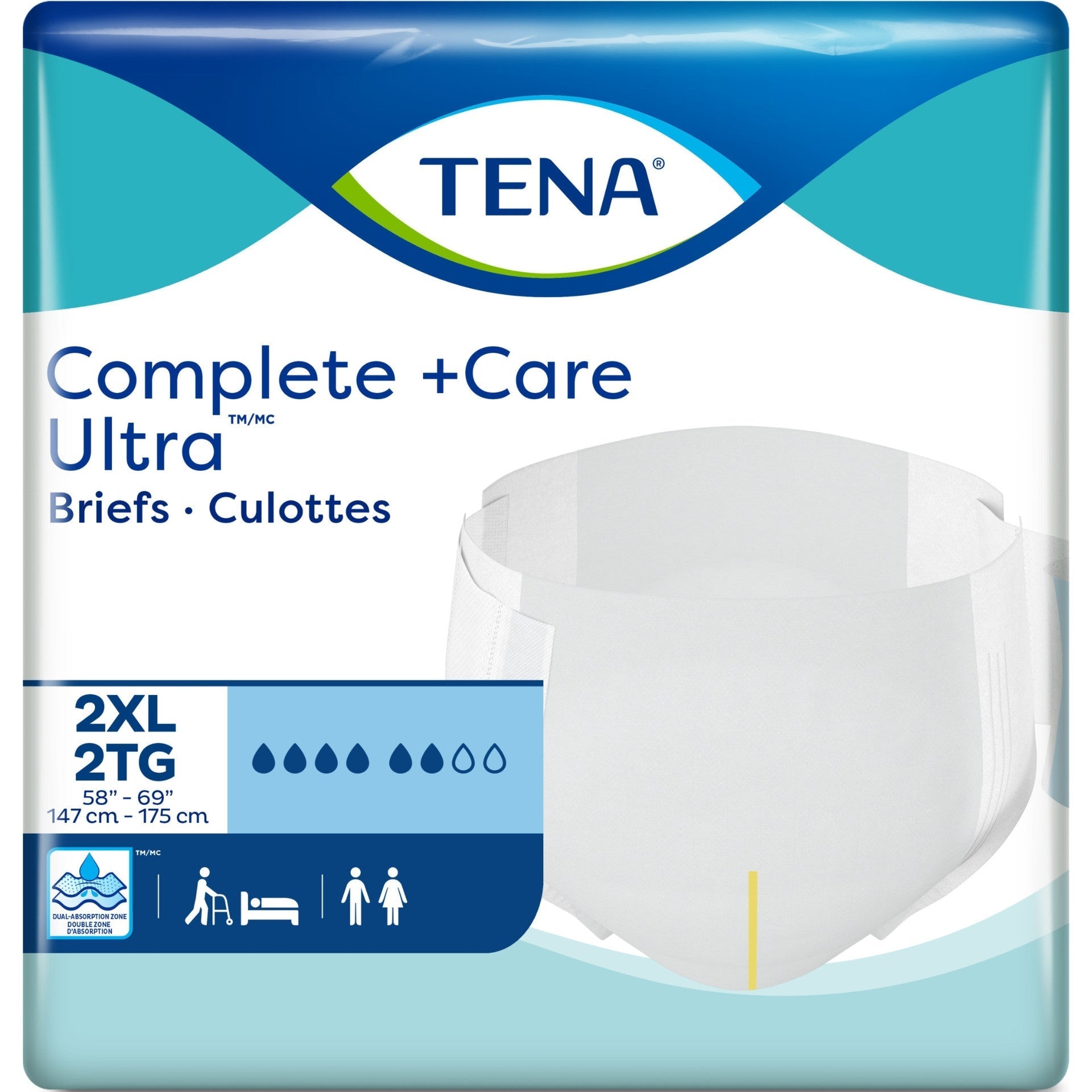 TENA Complete +Care Ultra briefs pack, size 2XL, 58–69 in (x20)