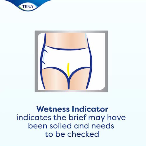 Disposable brief with wetness indicator that signals when it needs checking