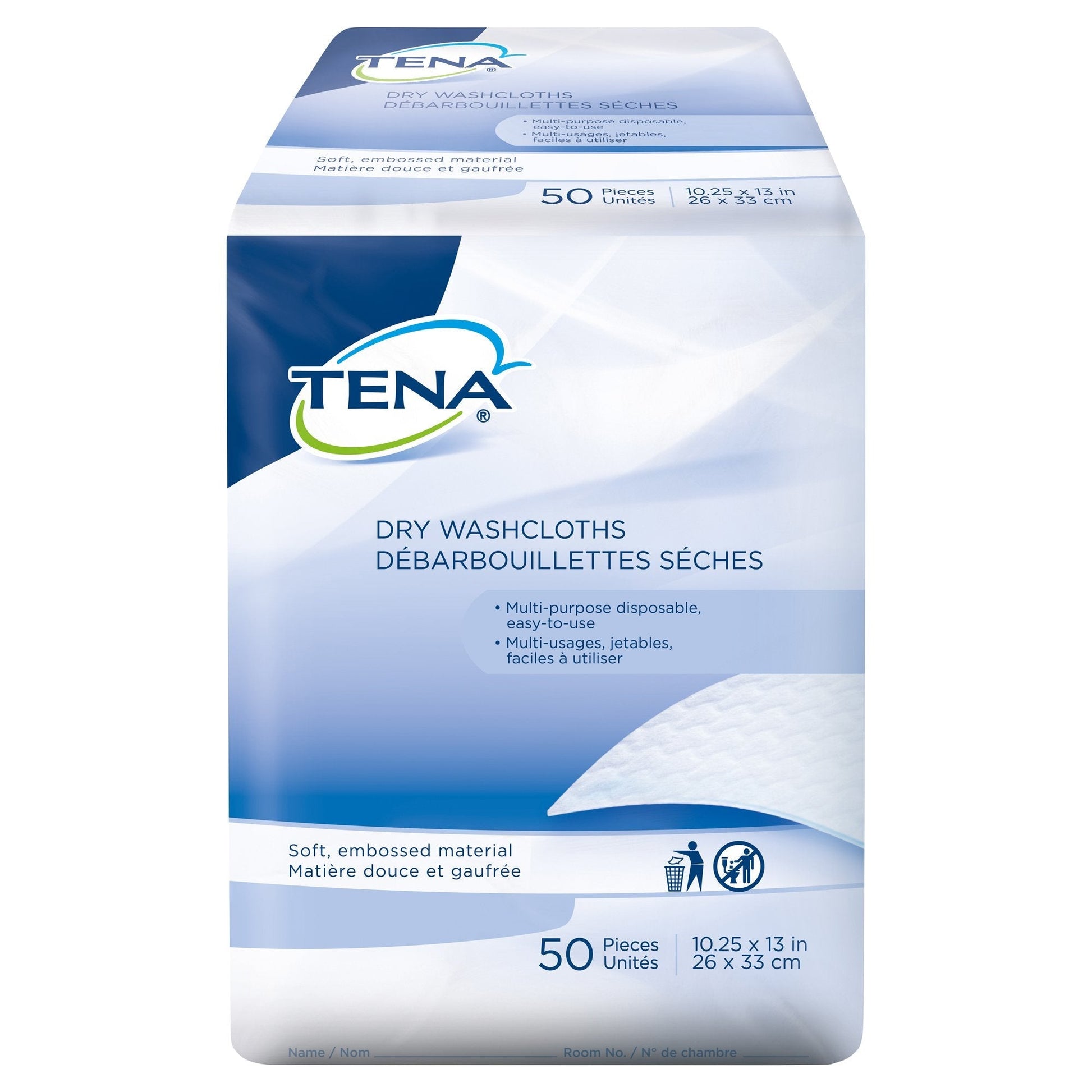 Dry washcloths, 50 ct, 10.25 x 13 in, embossed disposable cloths