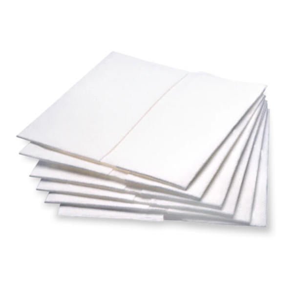 Stack of white dry washcloths, embossed disposable wipes