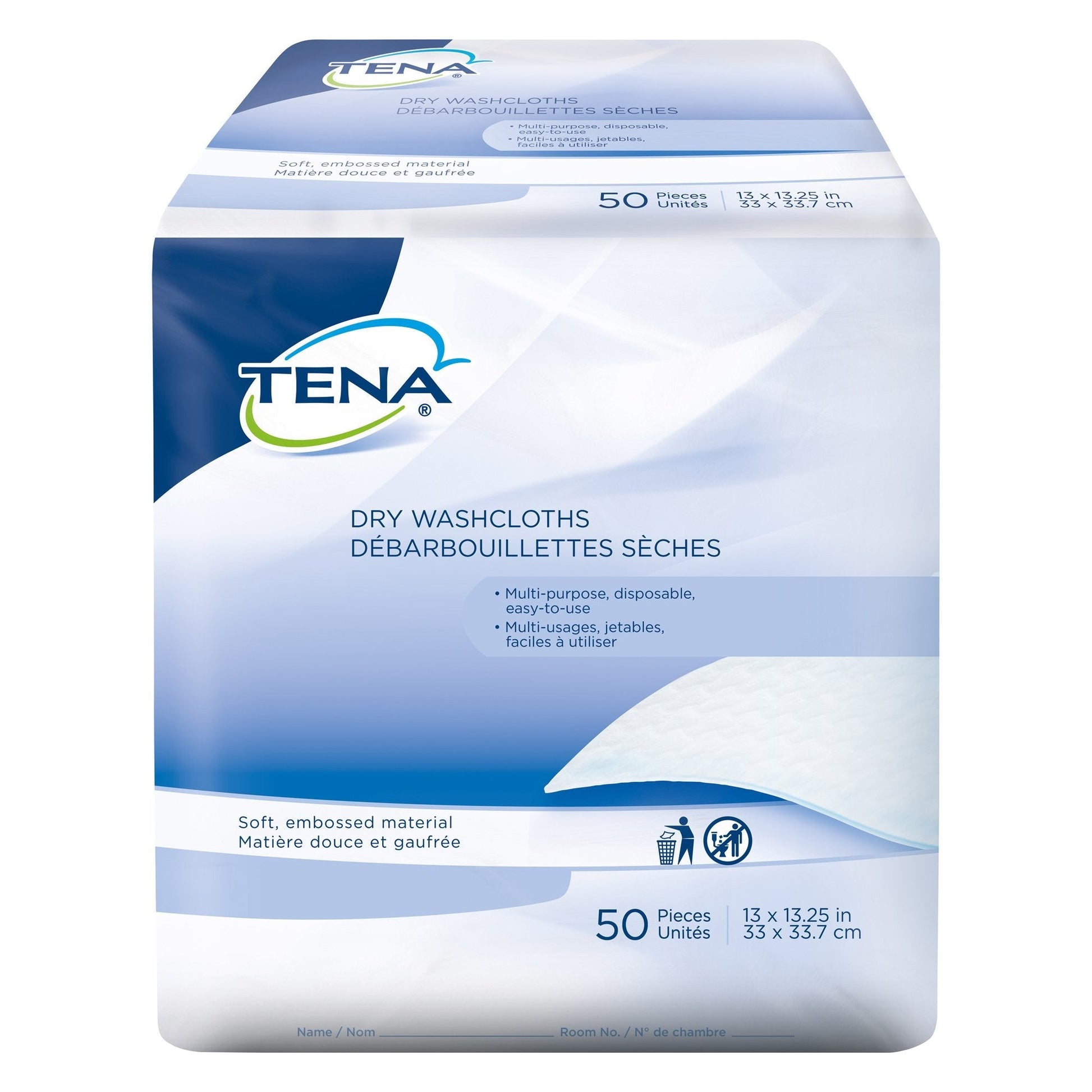 Dry washcloths, 50 ct, 13 x 13.25 in, embossed disposable cloths