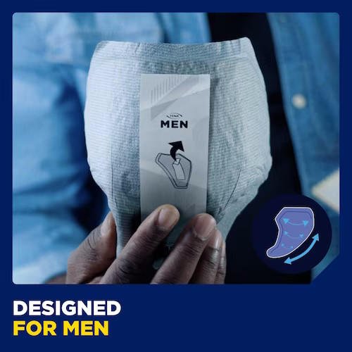 Men absorbent guard held up, designed for men with thin, curved pad