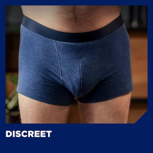 Men’s boxer briefs with thin absorbent guard edge visible at the front