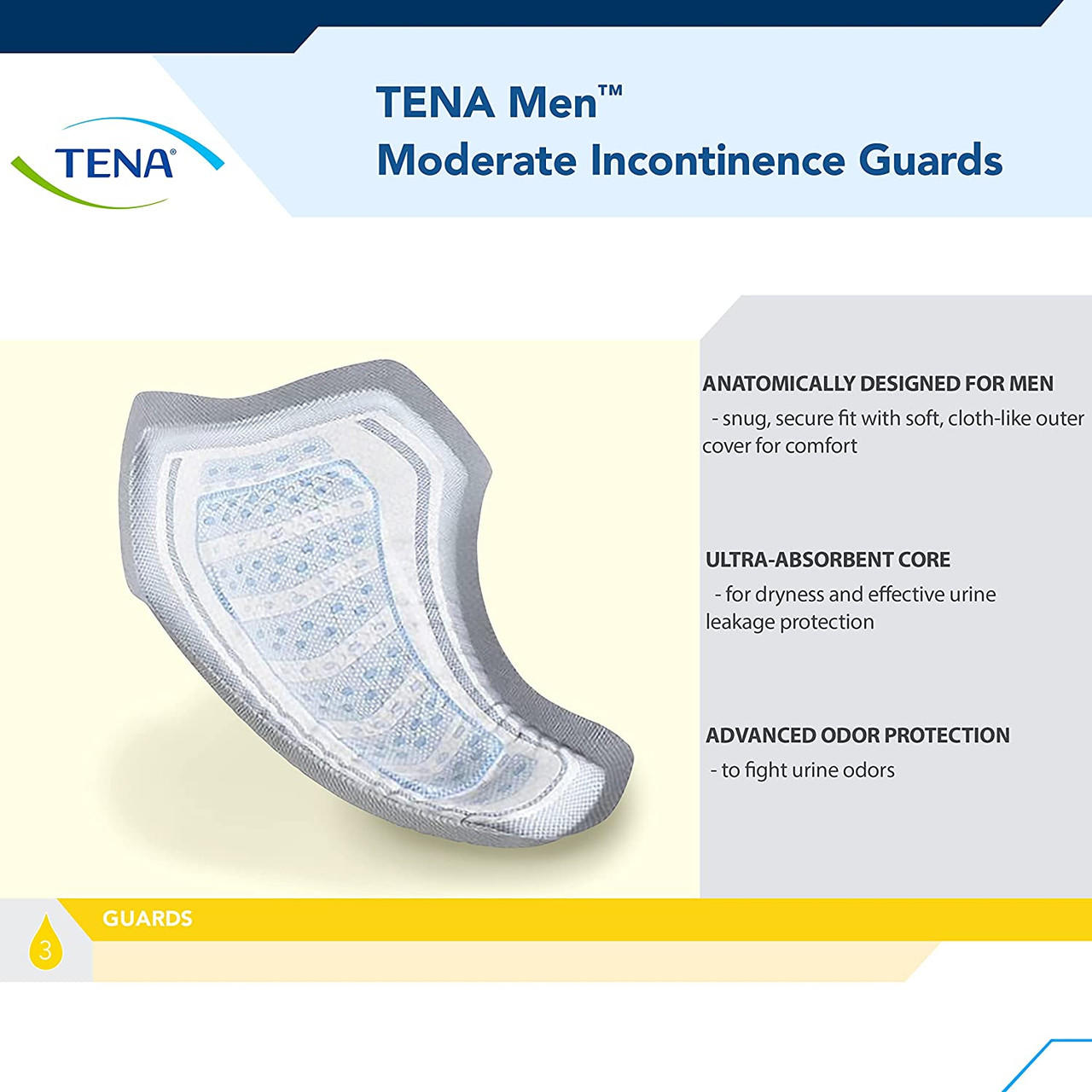 Men incontinence guard panel: anatomically designed, ultra-absorbent core, odor protection