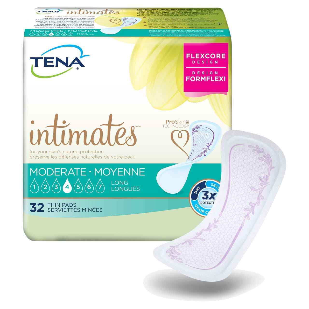 TENA Intimates Moderate thin liners, long 13-inch, pack of 32, shown single pad