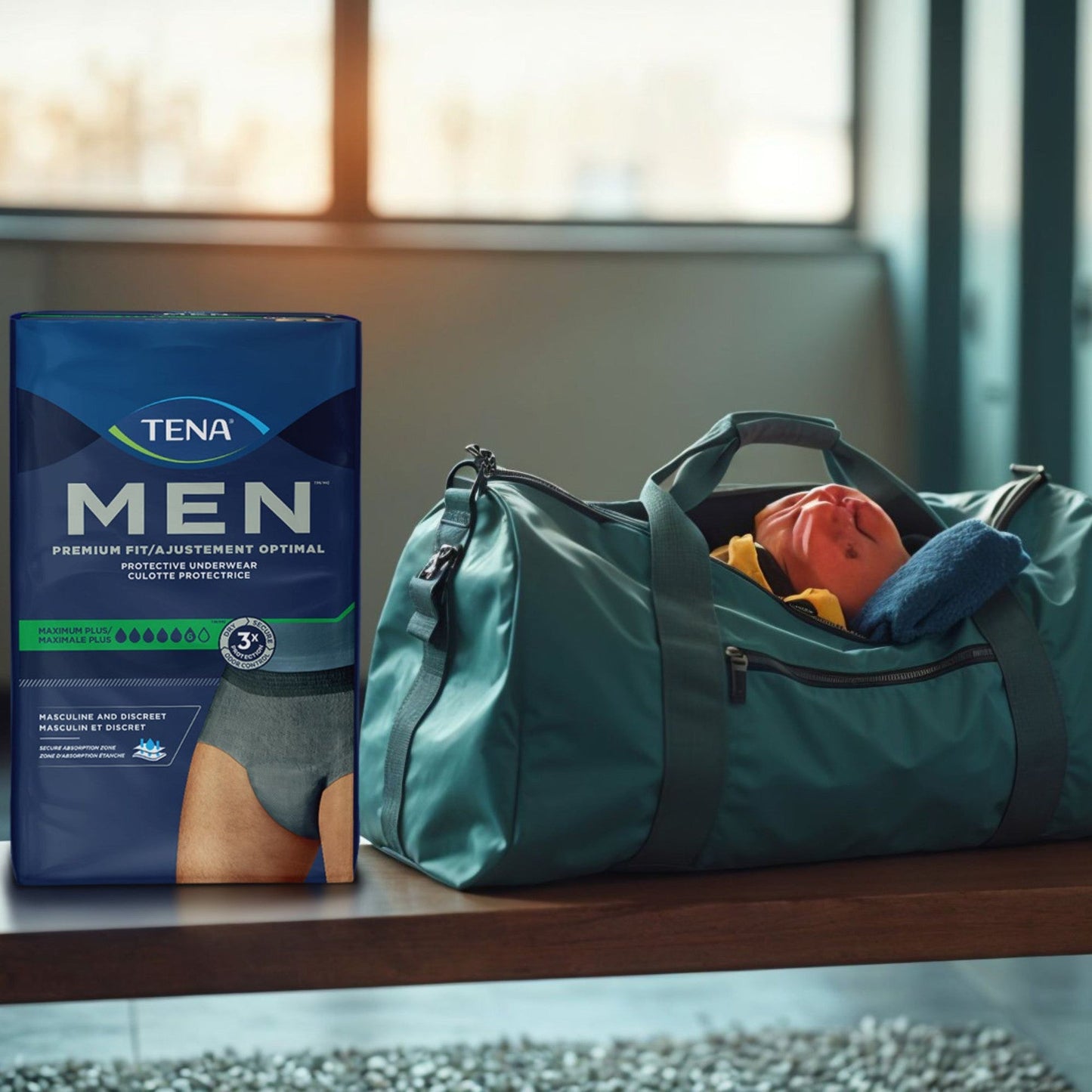 Men protective underwear box with grey pull-on briefs